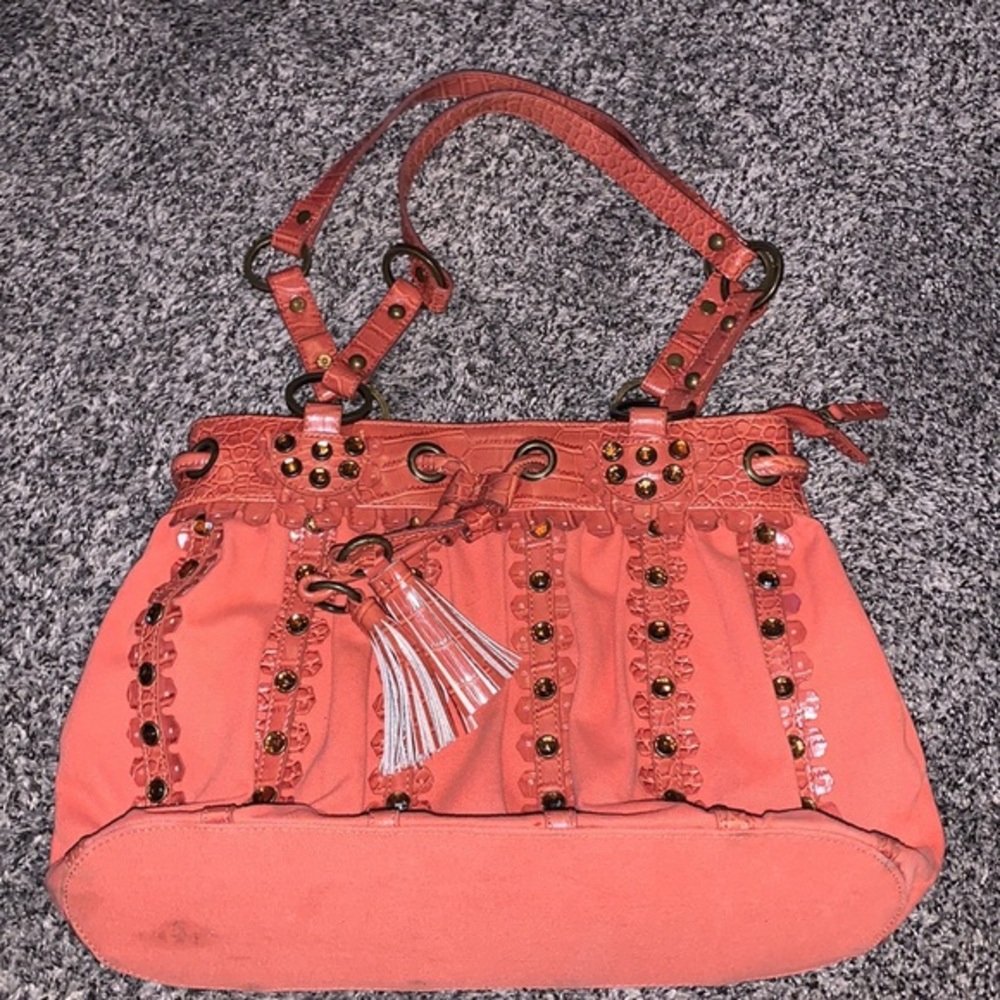 Sondra Robert’s Orange studded Croc embossed Bag - Picture 2 of 10